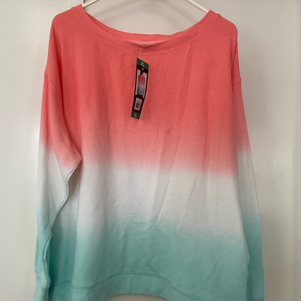 Splendid Peach/Teal Dip Dye Thermal Sweater